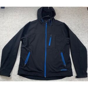 Double Diamond Softshell Jacket Men's XL Black Blue Zip Hooded Fleece Lined Coat